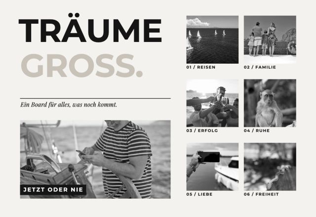 Träume groß Vision Board in Schwarz-Weiß gestalten – als Leinwand gestalten